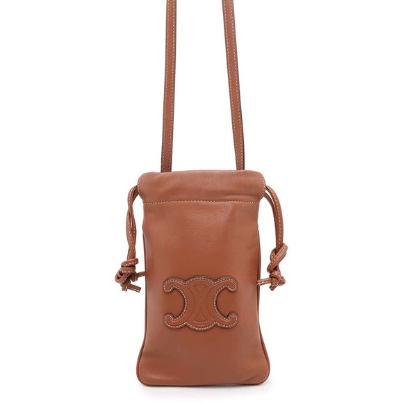Celine Cuile Triomphe Drawstring Mobile Pouch Shoulder Bag Brown - Picture 1 of 13
